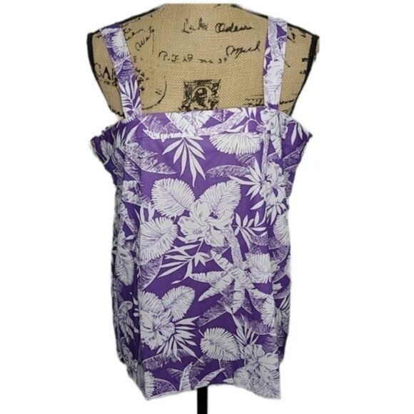 Vintage 70s Groovy Purple White Floral Tank Top - Picture 1 of 9